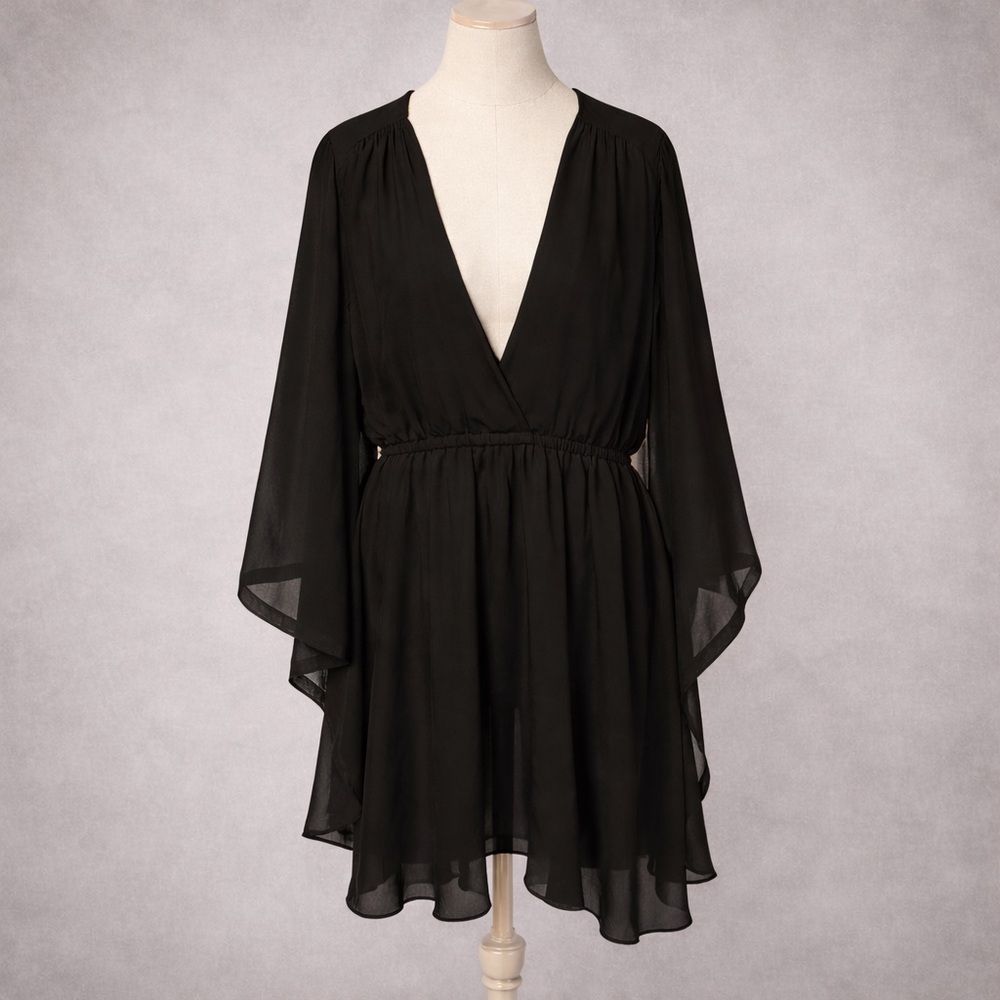 Storia Black Dark Romantic Sheer Chiffon Blouse Empire Waist Soft Goth Top (L)
